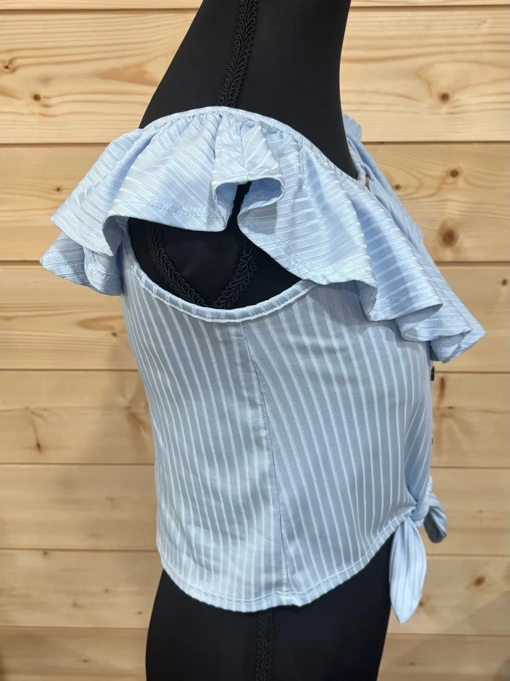 Justice Light Blue Striped Ruffle Girls 10 top.
